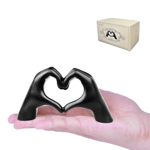 MuSeek Black Heart Hands Sculpture, Small Hand Heart Statue for Shelf Decor, Modern Aesthetic Home Accent for LivingRoom Bedroom Bookshelf Office Desk, Anniversary Valentine Gifts for Women - color: Black Small 5.4 in (L) × 3 in (H)