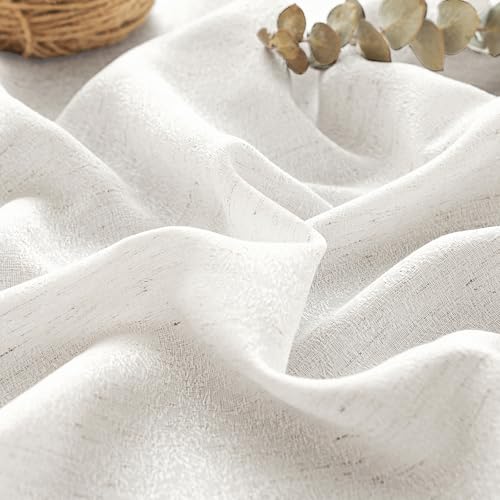 PrinceDeco White Linen Semi Sheer Curtains for Bedroom/Living Room,52x63 - color: White, size: 52"W x 63"L (Pack of 2)