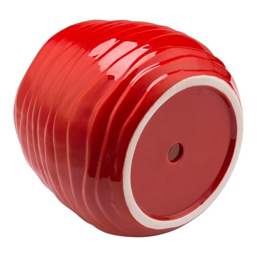 MyGift 5.5 Inch Modern Red Ceramic Wavy Planter Pot with Drainage Hole