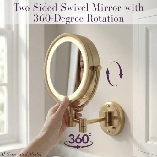 JERDON Hardwired Wall-Mount Makeup Mirror - 8X/1X - Gold - HL88BGLD - color: Gold Direct Wire