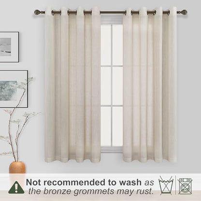 KOUFALL Tan Beige Bronze Grommet Linen Blend Sheer Curtains 52x45 Inches Long for Bedroom - color: Linen, size: 52"W x 45"L (Pack of 2)
