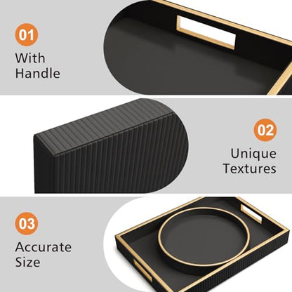 SANZIE Leather Tray Desktop Storage Organizer, Rectangle Valet Tray, Black - color: Black Holder