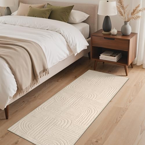 GENIMO Soft 2x6 Runner Rug Non Slip for Hallway, Washable 3D High Low Pile - color: Arch Beige, size: 2' x 6' (Rectangular)
