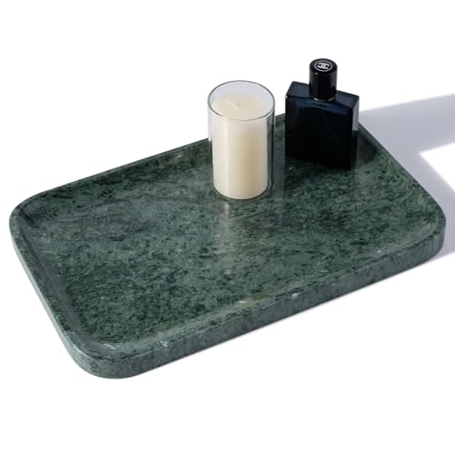 Karibiber Marble Vanity Tray, Bathroom Tray for Countertop, 14'' Green Decoration for Dresser Organizer, Large Serving for Kitchen, Marble Storage for Coffee Table, Perfume, Jewelry Holder - color: 14" Green