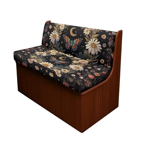 Butterfly Daisy Moon RV Dinette Cushion Covers 2 Pcs Waterproof Camper Cushion Slipcover Stretch Sofa Furniture Protector Include1 Backrest Covers and 1 Bench Covers - color: Butterfly Daisy Moon