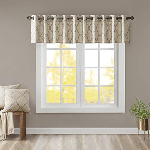 Madison Park Light Filtering Fretwork Print Valance, 50x18 Beige/Grey - color: Beige/Grey, size: 18"W x 50"L (Pack of 1)