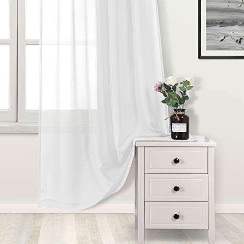 DWCN White Sheer Curtains, Grommet Top Faux Linen Look Voile Semi Transparent Solid Window Sheer Curtains Drapes for Bedroom Living Room, Set of 2 Panels 42 x 54 Inch Long, White - color: White, size: 42"W x 54"L (Pack of 2)