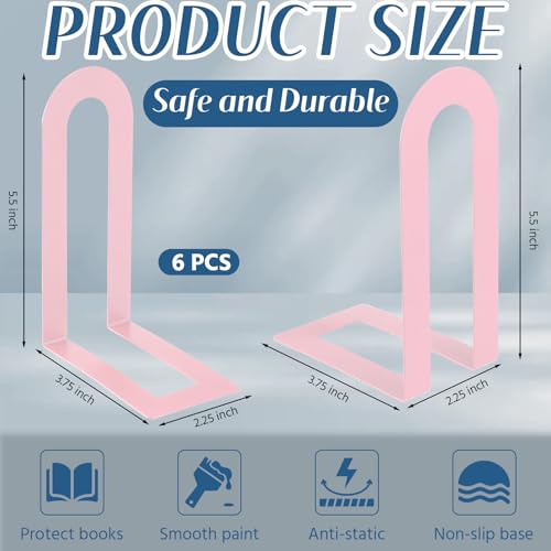 Chunful 6 Pcs Pink Metal BookEnds Shelves, 5.5 x 3.75 x 2.25 in - color: Pink, size: 5.5*3.75*2.25inch