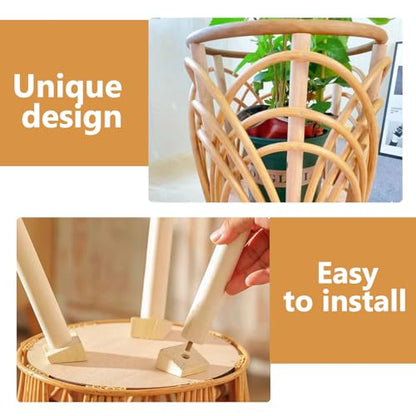 Boho Rattan Plant Stand, Set of 2 (Small & Medium), Indoor Outdoor