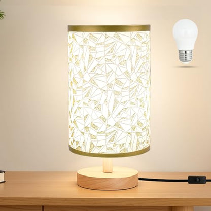 Desk Lamp LED Bulb Included, Small Bedside Table Lamp Plug-in - Classic Wood Base with Flaxen Fabric Shade, Lamps for Night Stands, Simple Nightstand Light for Bedroom, Office, Desk - color: Rose Gold
