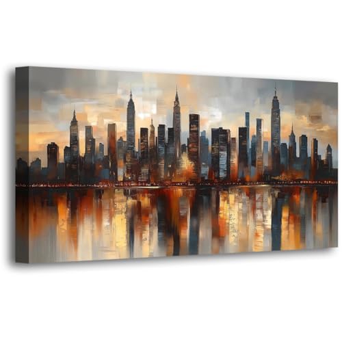 Abstraction Pictures Canvas Wall Art for Living room Office Bedroom Wall Decor,City night Scene Wall Art Print Paintings Modern Natural Landscape Artwork Waterproof Ready to Hang-20x40inch - color: Yellow abstract city night scene, size: 40"L x 20"W