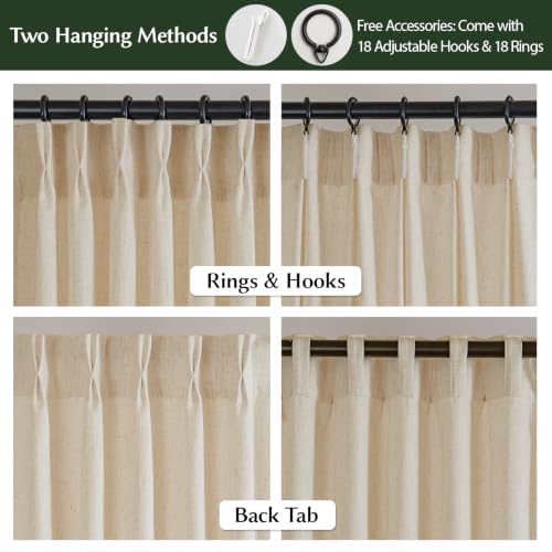 Semi Sheer Pinch Pleated Linen Curtains for Living Room 90 Inches, Cream - color: Cream, size: 40"W x 90"L (Pack of 2)