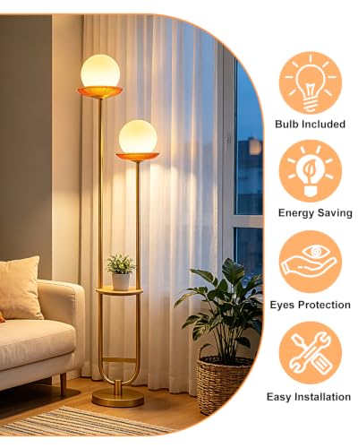 Lightdot 2-Globe Floor Lamp Dimmable with Red Glass Tray Gold Floor Lamp - color: Red-2U Gold