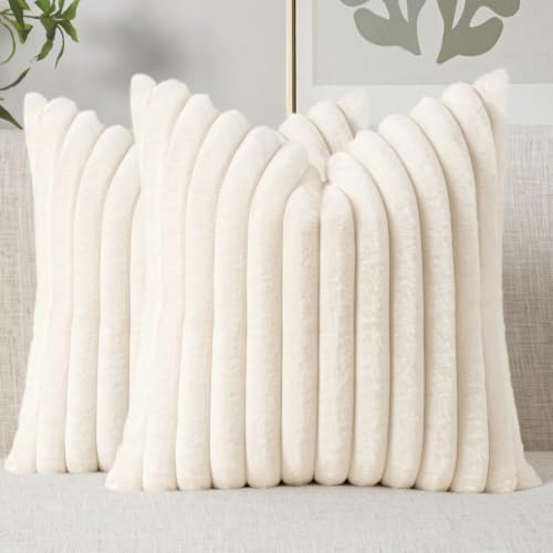 MIULEE Faux Fur Decorative Throw Pillow Covers 18x18 Set of 2 Cream White - color: Cream White, size: 18" x 18" (Pack of 2)