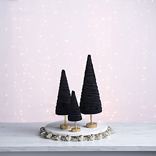 Black Pedestal Velvet Trees Set of 3, Minimalist Mantel, Gothic, Classic Valentine Tabletop, Wedding Centerpiece, Cozy Handcrafted Gift for (Black) - color: Black