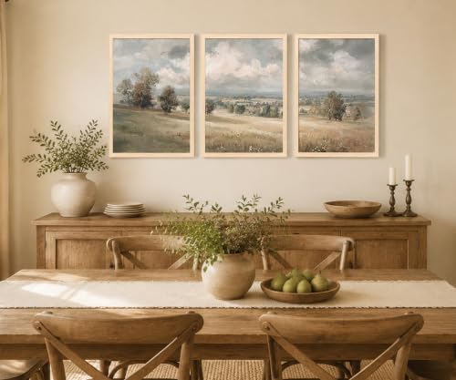 Framed Neutral Landscape Wall Art Set of 3, Farmhouse Prints - color: Golden Farmland, size: 12x16 Inches