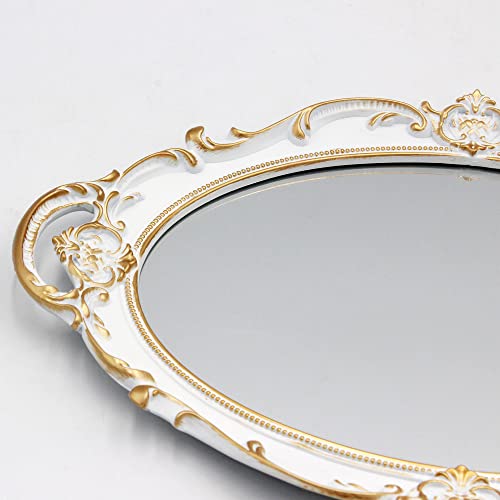 Eaoundm 14.5 x 10 inchs Oval Antique Mirror (White 2 Pcs) - color: White 2 Pcs