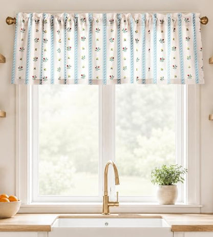 Miss Adola 16 Inch Length Kitchen Valance Curtain, Blue Striped - color: Blue Striped, size: 56"W x 16"L (Pack of 1)