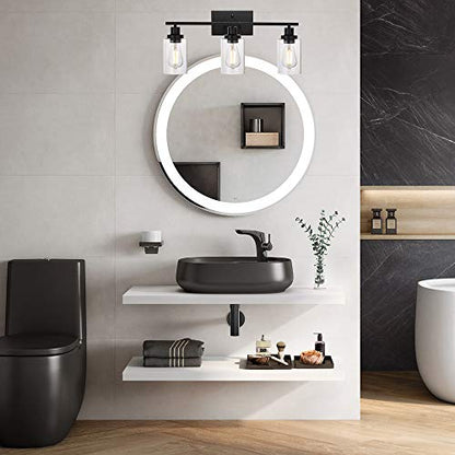 MELUCEE Bathroom Vanity Light Fixtures 3 Lights Black with Clear Glass - color: Black, size: 3-Light