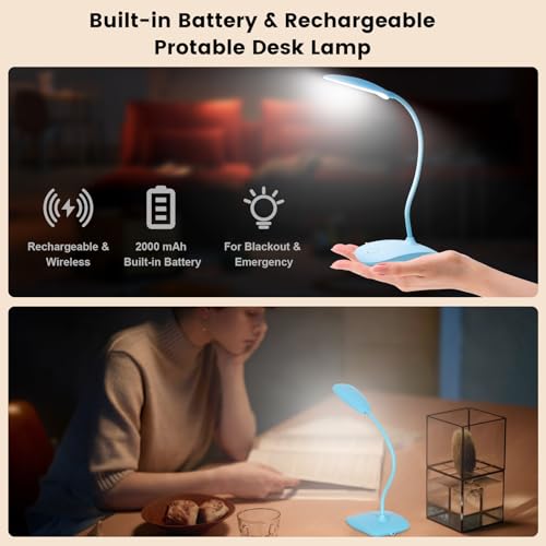 Portable Battery Powered Desk Lamp Small Rechargeable LED Table Light - color: Blue（2PACK)