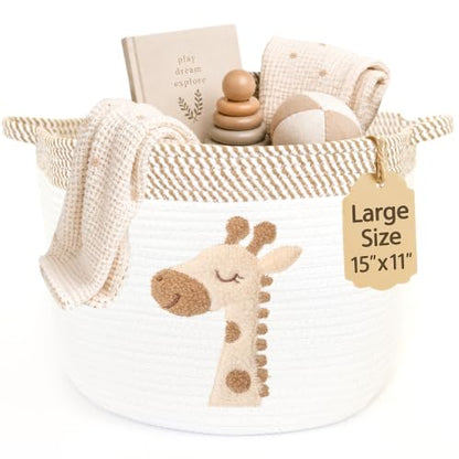 Giraffe Baby Storage Basket, Woven Cotton Rope Nursery Bin, 15x11 in - color: Giraffe