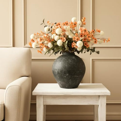 Handmade Large Rustic Ceramic Vase 10.6 inches Tall, Farmhouse - color: Black
