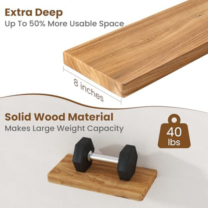 Floating Shelves for Wall, 18"Wx8"D Elm Wood Shelves, Set of 2, Natural - color: Natural, size: Round Edge, 18inch, 2Packs