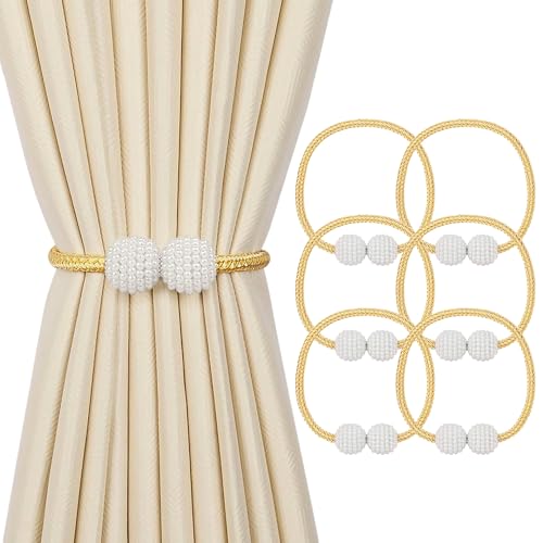 6 Pack Magnetic Curtain Tiebacks ，Decorative Curtain Tiebacks Buckles Holdbacks for Home Bedroom Office Curtain Decor (Gold) - color: Gold
