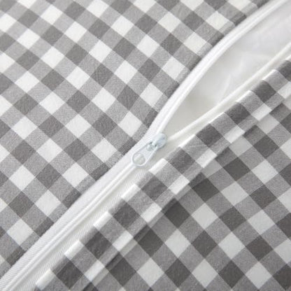 Silnuo 2 Pack Grey/White Plaid Ruffle Throw Pillow Covers Farmhouse Checkered Pillowcases Washed Cotton Gingham Pillow Shams for Bed, Sofa, Living Room-20"x20" - color: Grey/White Plaid, size: 20" x 20" - Set of 2