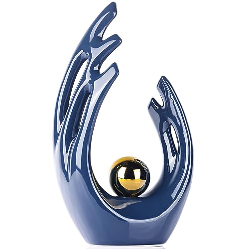 XMGZQ Navy Blue Decor - Mid Century Modern, Blue & Gold Accent, Table Decorations for Dining Room, Abstract Art Ceramic Statue - color: Blue, size: Big