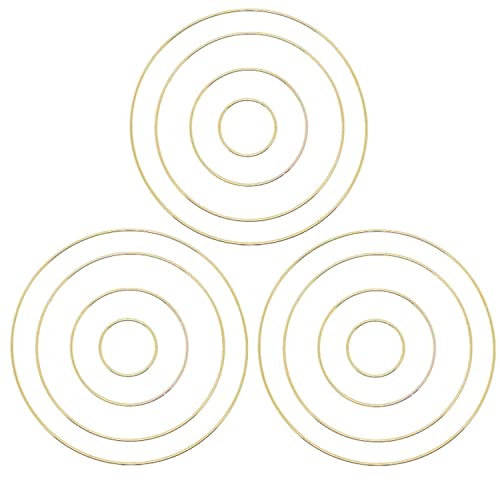 MSCFTFB 12 Pieces 4 Sizes Round Shaped Dream Catcher Rings Macrame Gold Metal Hoops for Floral Wreath Wall Hangings DIY Craft Supplies Home Decor (Round) - size: Round