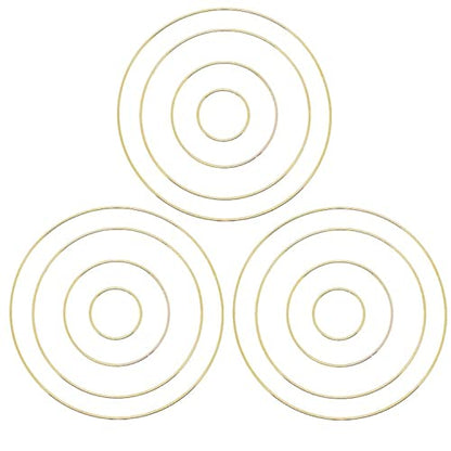 MSCFTFB 12 Pieces 4 Sizes Round Shaped Dream Catcher Rings Macrame Gold Metal Hoops for Floral Wreath Wall Hangings DIY Craft Supplies Home Decor (Round) - size: Round