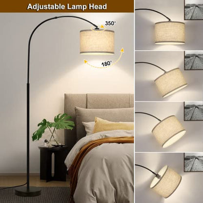 Seaside village Arc Floor Lamps for Living Room, Modern Standing Lamp with Adjustable Hanging Drum Shade, Tall Pole Lamp with Foot Switch, Over Couch Arched Reading Light for Bedroom, Office (Black) - color: Black