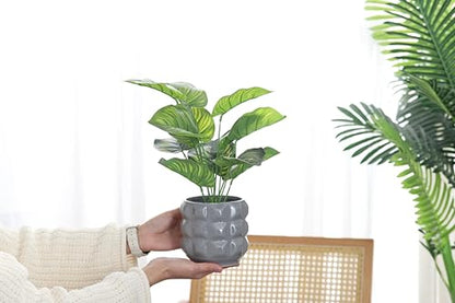 Ceramic Planter Pot with Drainage Hole, 4.5 Inch Dia, Indoor and Outdoor, Home Patio Garden, Plants Flower Succulent, 3D Patterned Round (Gray) - style: 3D Round-Gray