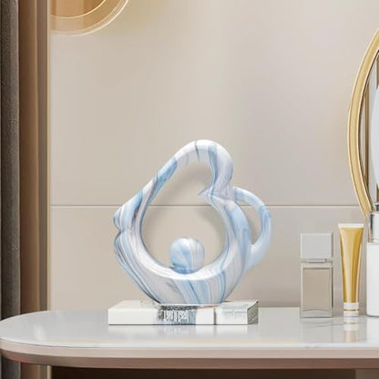 Ceramic Heart Sculpture Home Decor, Blue Abstract Statue Unique Gift Women - color: Blue Marble 11474
