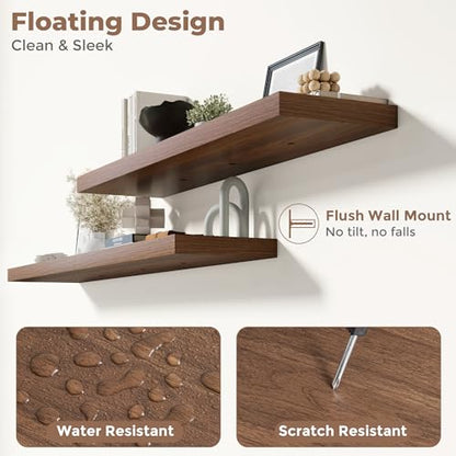 55 Inch Floating Shelves, 12"Deep Wall Shelf, 80 Lbs Capacity, Walnut, 2pcs - color: Walnut, size: 55"Wx12"Dx1.5"H