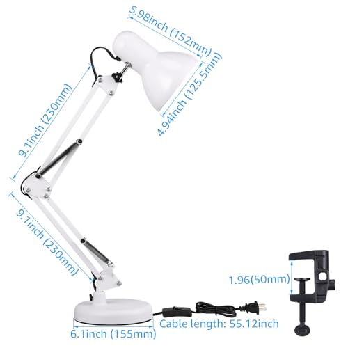 TORCHSTAR Metal Desk Lamp, Adjustable Swing Arm, E26, White (Pack of 2) - color: White, size: 1 Unit (Pack of 2)