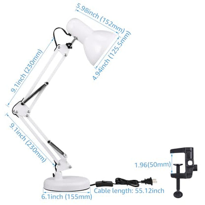 TORCHSTAR Metal Desk Lamp, Adjustable Swing Arm, E26, White (Pack of 2) - color: White, size: 1 Unit (Pack of 2)