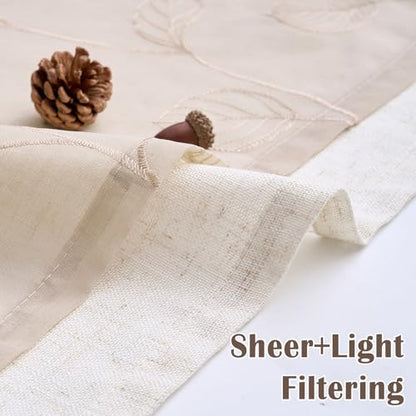 jinchan Linen Valance Curtain Beige Sheer Leaf Embroidered 18 Inch 1 Panel - color: Leaf Beige