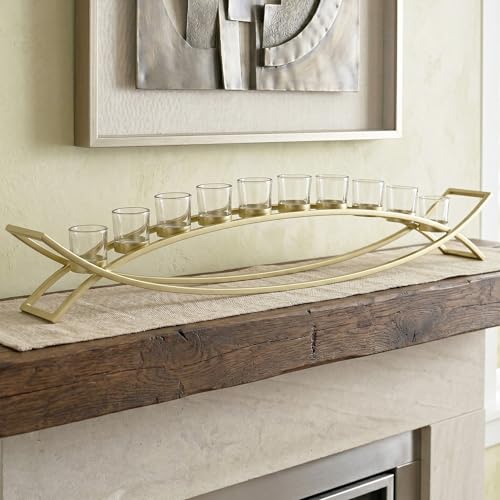 Seraphic Table Centerpiece for Dining Room, Extra Long Candle Holder, Gold - color: Gold/Clear, size: 10 Cup