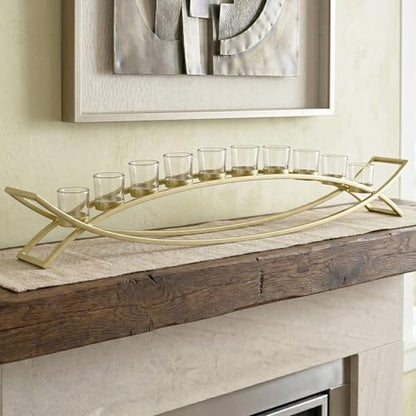 Seraphic Table Centerpiece for Dining Room, Extra Long Candle Holder, Gold - color: Gold/Clear, size: 10 Cup