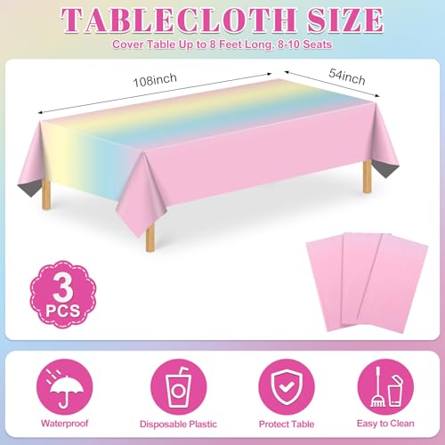 NatNarr 3 Pack Plastic Pastel Tablecloths, Disposable Princess Table Cloth - color: Rainbow