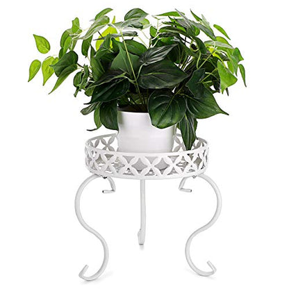 OwnMy White Metal Round Plant Stand Indoor Outdoor Iron Flower Pot Holder - color: White