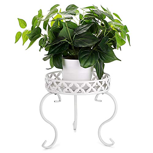 OwnMy White Metal Round Plant Stand Indoor Outdoor Iron Flower Pot Holder - color: White