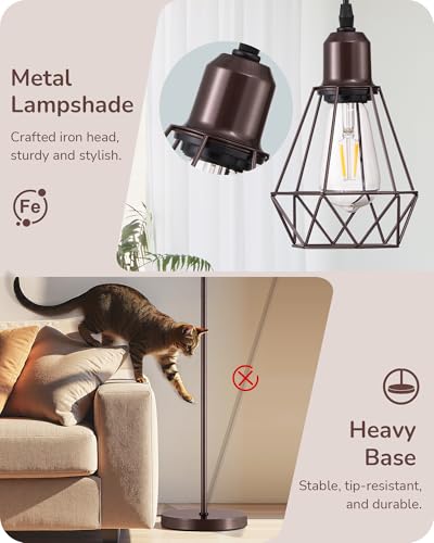 EDISHINE 70" Industrial 3 Light Floor Lamp with 3 LED Bulbs, Dimmable - color: Brown