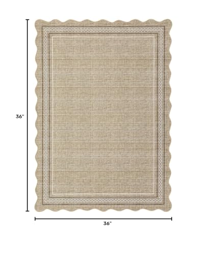 GarveeHome Scalloped Round Area Rugs, Washable Small Round Rug 3ft Non-Slip - color: Jute Color, size: 3' (Round)