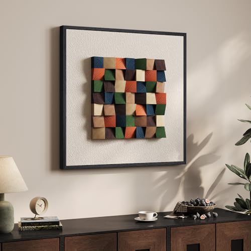 Framed 3D Textured Abstract Colorful Wood Wall Art for Living Room, 24x24 - color: Colorful, size: 24"L x 24"W