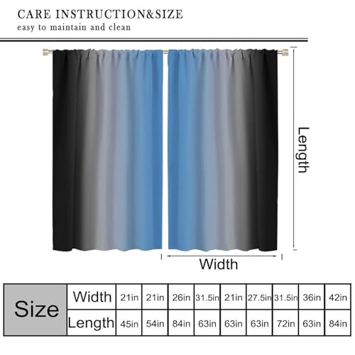 Blue Ombre Black Curtains,Abstract Art Painting Gradient Style Window Treatments for for Kids Decor Kitchen Bedroom Living Room 2 Panel Sets,42x45 Inch Decor - color: Geometric-21, size: 21"W x 44.5"L (Pack of 2)