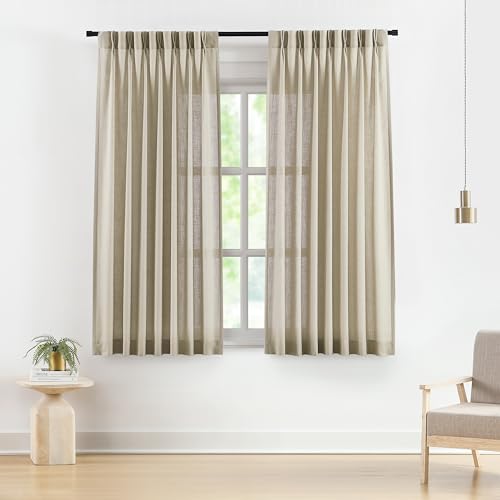 Vision Home Sand Linen Pinch Pleated Semi Sheer Curtains 40Wx72Lx2 - color: Sand/Pinch, size: 40"W x 72"L (Pack of 2)