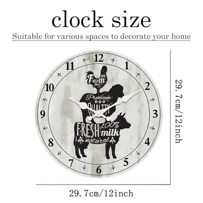 Farmhouse Kitchen Wall Clock Battery Operated 12 Inch - color: Gray, size: 12 Inch